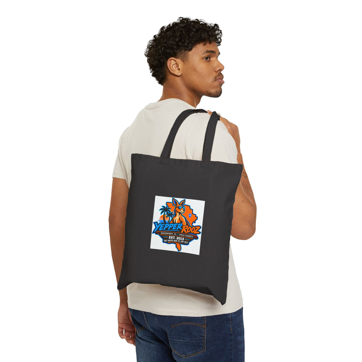 Vintage Beach Logo Canvas Tote — 'Yepper Rooz' Palm Tree Design