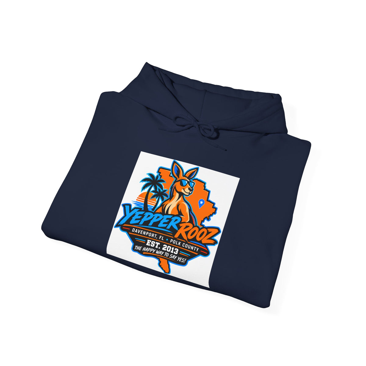 Yeppers Rooz Florida Logo Hoodie — Retro Orange & Palm Tree Graphic Sweatshirt