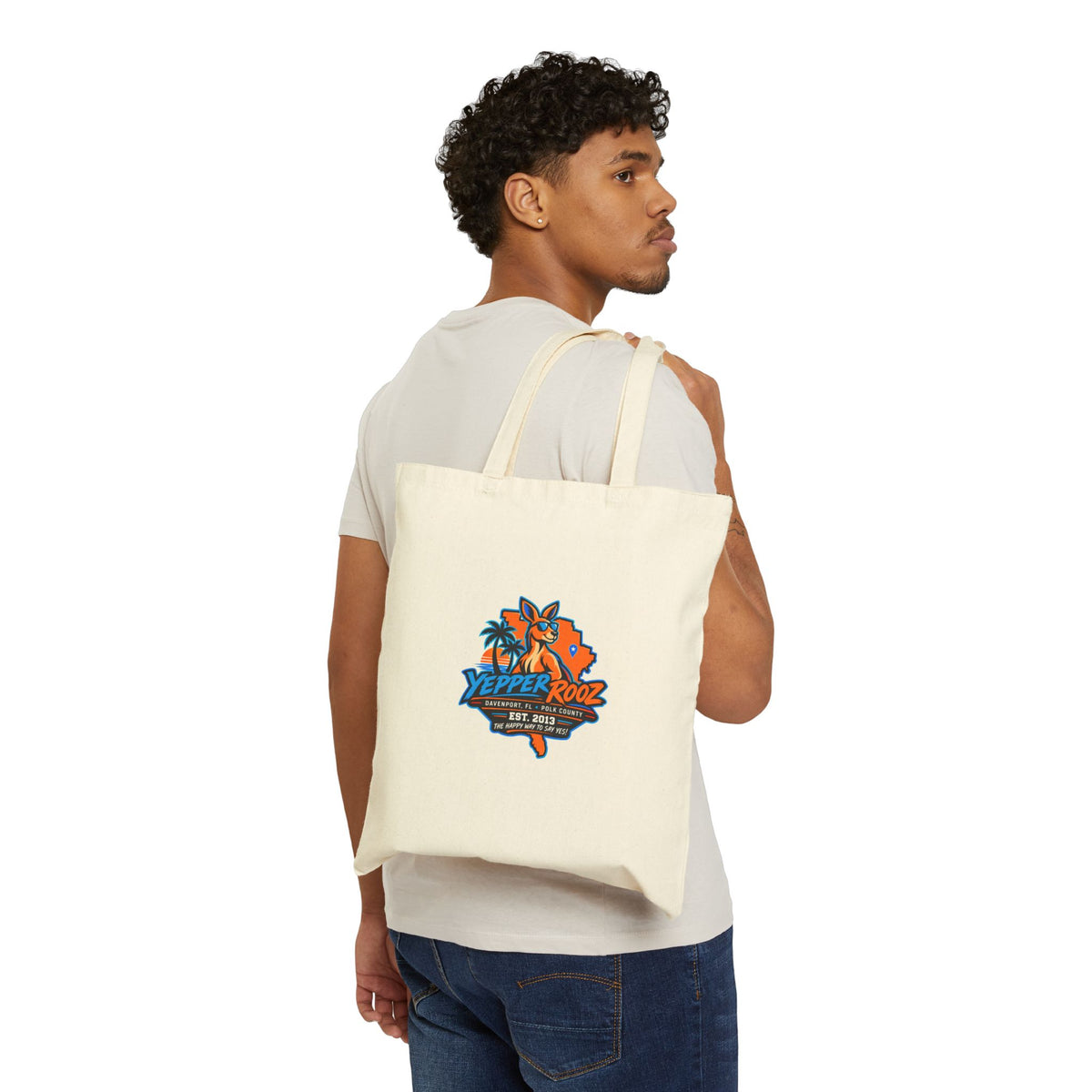 Vintage Beach Logo Canvas Tote — 'Yepper Rooz' Palm Tree Design