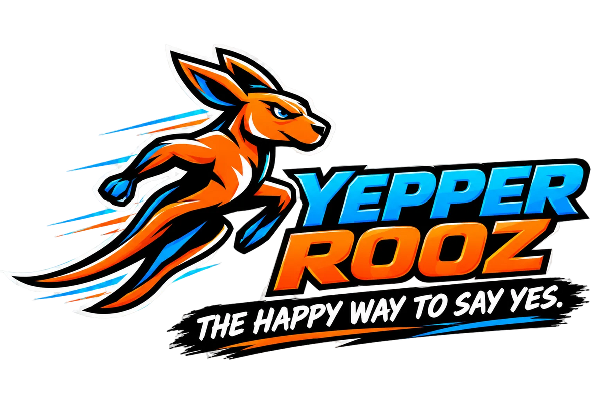 Yepper Rooz running kangaroo logo artwork
